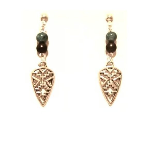 Turquoise Bead Silver Arrowhead Earrings - Picture 2 of 2